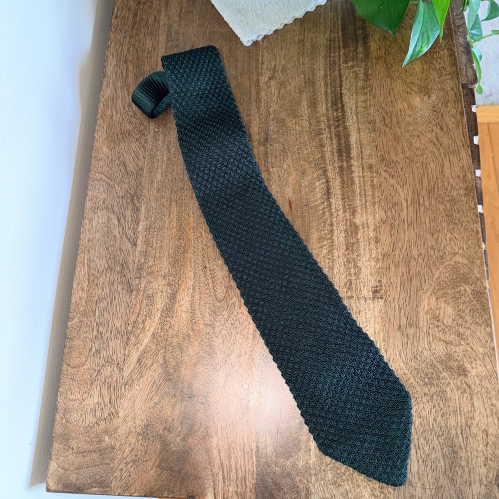 Angelo Litrico Dark Green Knit Tie Mens 3" Wide Textured Rayon Vintage Classic